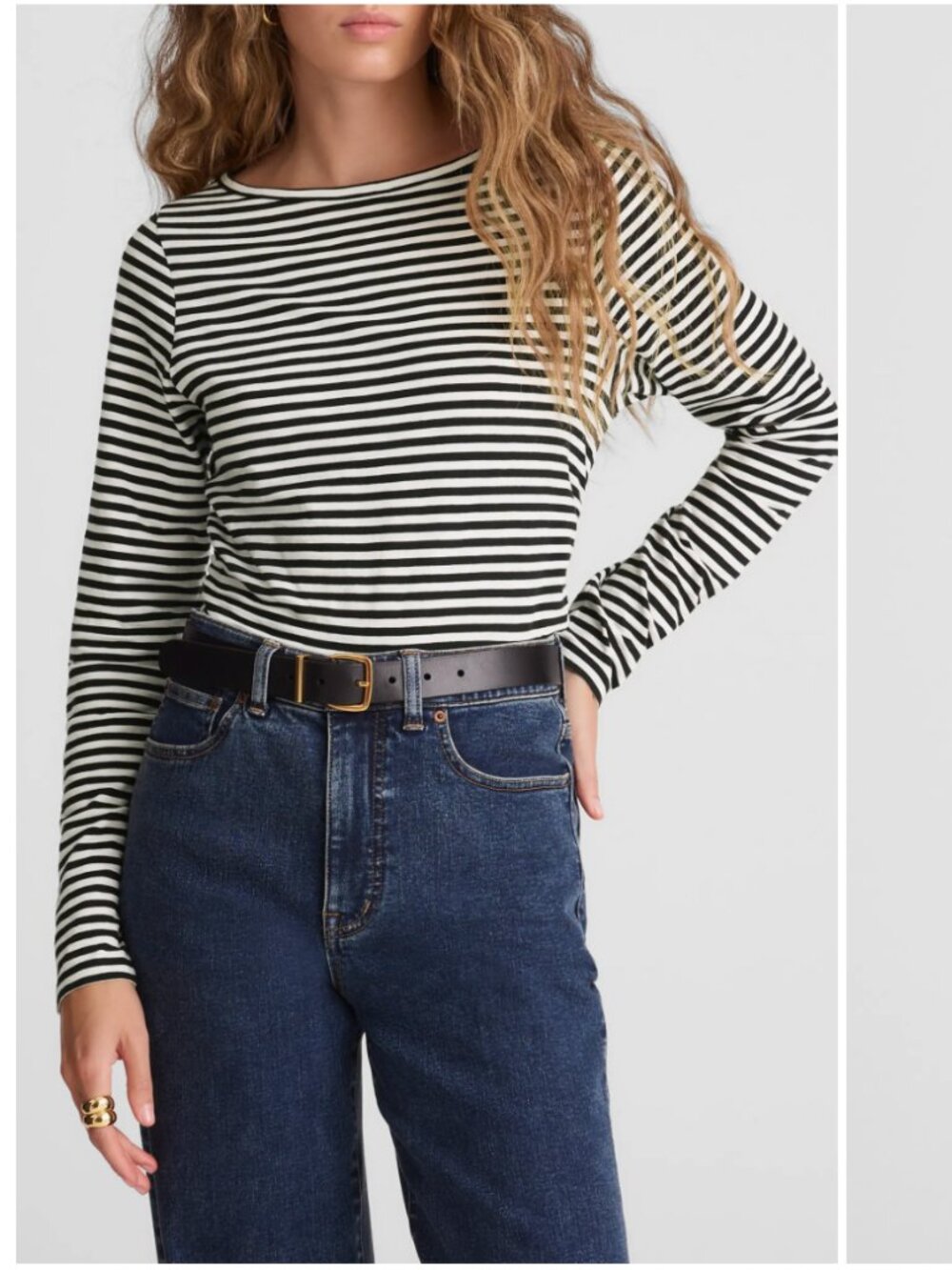NWT Madewell 100% Pima Cotton Stripe Ruched Crewneck Long Sleeve T-Shirt